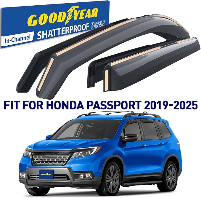 Goodyear Shatterproof in-Channel Window Deflectors for Honda Passport 2019-2025, Rain Guards, Window Visors for Cars, Vent Deflector, Car Accessories, 4 pcs - GY008120