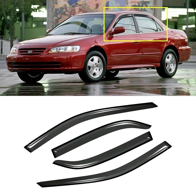 Rain Guards for 1998-2002 Honda Accord, Out-Channel Window Visor Shields Vent Deflector Shade Wind Dark Smoke for 98-02 Accord, Tape-On Outside-Mount, 4PCS