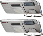 2 Packs Car Sun Visor Organizer, Sunglasses Holders for Car Sun Visor PU Auto Interior Accessories Storage Travel Document Holder with Multi Pocket (Gray, 12.2 x 6.1 Inches)
