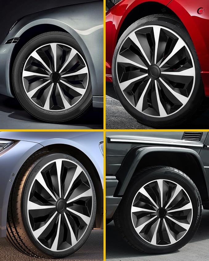 Hubcap Wheel Covers Hub Caps 17 Inch Set of 4 Black & Silver Universal Wheel Rim Cover R17 Stylish Car Decor Wheel Covers for Toyota Camry Nissan Mazda