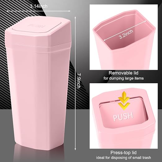 Car Trash Can with Lid - 2 Packs Mini Car Garbage Can Bin for Cup Holder - Pink Small Leakproof Vehicle Trash Bin for Back Seat, Cute Automotive Accessories Organizers and Storage for Door SUV Truck