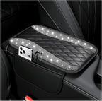 Bling Rhinestones Center Console Covers for Cars,Upgraded Arm Rest Cover for Car with Side Storage Pocket for Car Seat Organizer,Middle Console Cover Stylish Car Decoration (Bling Silver)