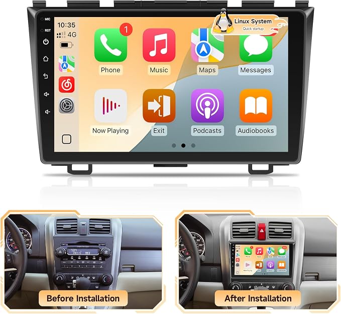 Linux Car Radio for Honda CRV 2007-2011 Fast Boot Wireless CarPlay & Android Auto, 9 Inch Touch Screen for Honda CRV Bluetooth FM 1280P Backup Camera SWC