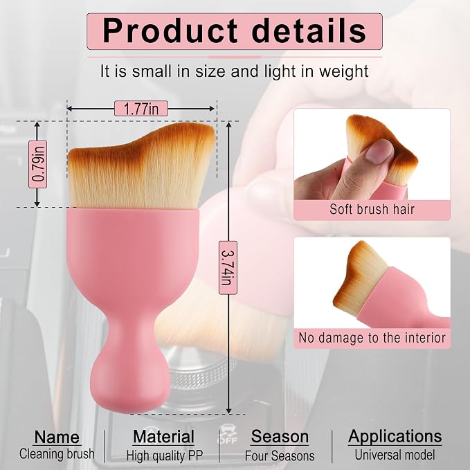 Car Detailing Brushes, Car Interior Dust Sweeping Soft Brush, Soft Bristles Brush Cleaning Tool for Automotive Dashboard, Air Conditioner Vents, Computer, Scratch Free(Pink)