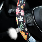 Colorful Floral Flowers Steering Wheel Cover Auto Steering Wheel Protector, Anti-Slip, Breathable, Absorbing Sweat, Universal Floral Car Accessories 14.5–15 inch