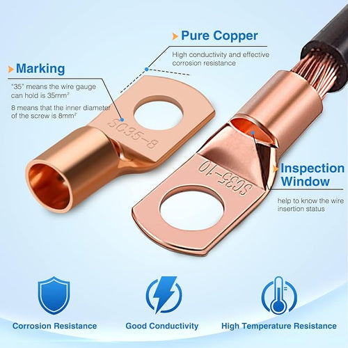 150PCS Copper Wire Lugs and Heat Shrink Tubing 2 4 6 8 10 AWG Heavy Duty Battery Terminal Crimp Connectors 70 PCS 80 3:1 Heatshrink Assortment Kit