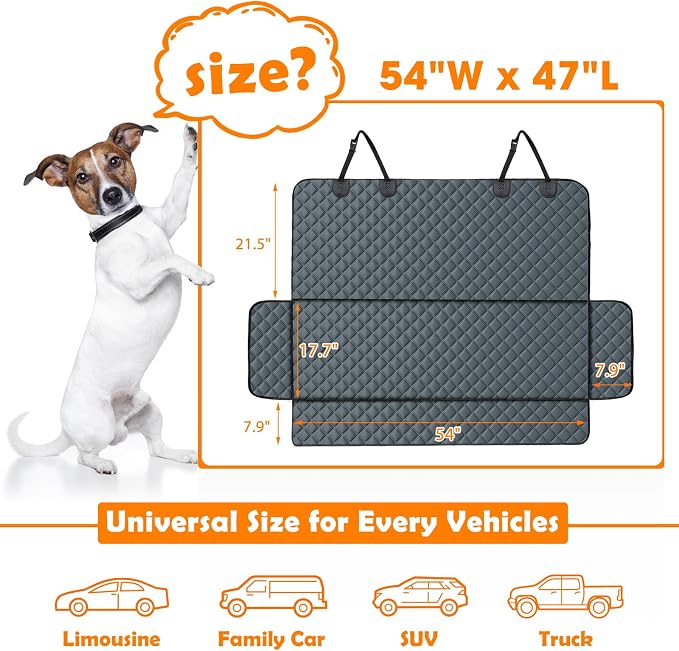 Dog Car Cover for Back Seat Cover Protector Waterproof Dog Seat Covers for Cars, Car Seat Protector for Dogs with 1 Dog Seat Belt, Nonslip Back Seat Cover for Kids, Trucks & SUV, Grey
