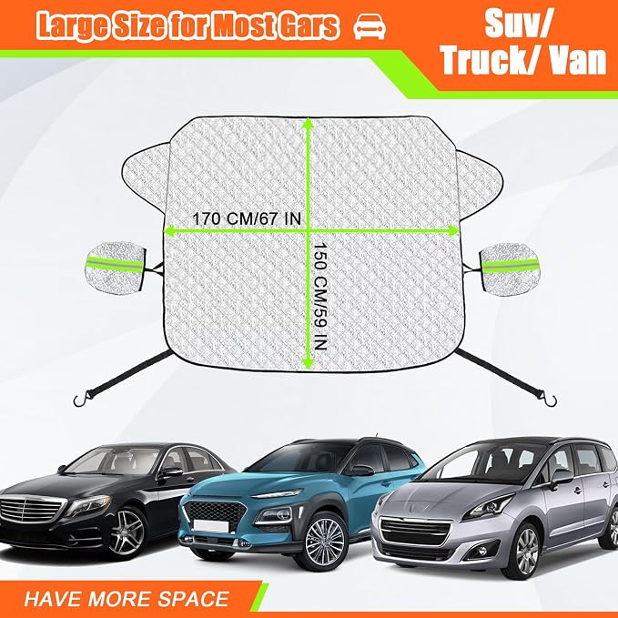 Car Windshield Cover for Ice and Snow - Magnetic Car Windshield Snow Cover, Winter Frost Guard Car Window Covers Snow Shield Ice Cover & 4-Layer, Anti-UV for Most Cars Big Size (67x 59in)