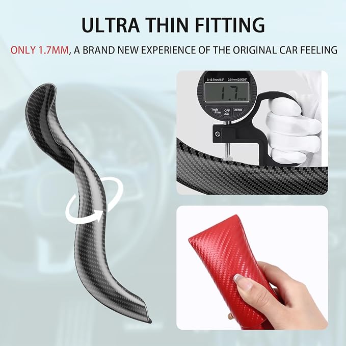 Steering Wheel Covers, 3PCs Carbon Fiber Anti-Skid Clip on Car Steering Wheel Cover Protector Universal for Most Car, White