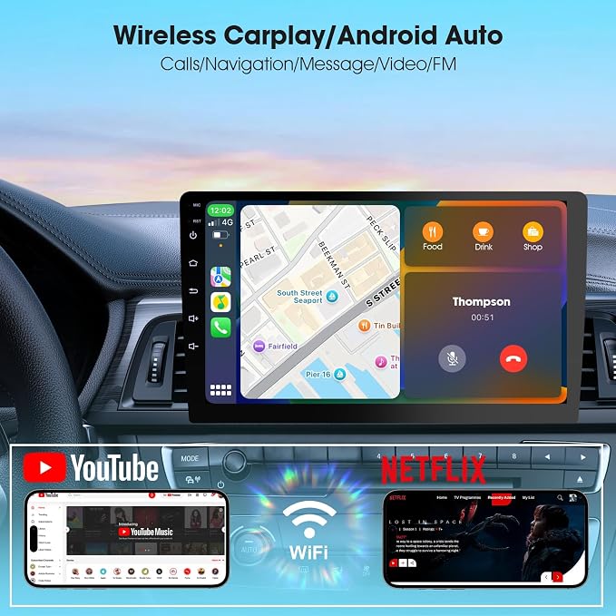 Wireless Double Din Car Stereo with CarPlay/Android Auto,Carplay Screen for Car,Voice Control with Backup Camera,Bluetooth,Navigation, Mirror Link (10.1 Inch)