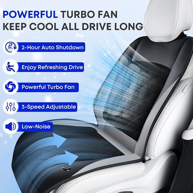 Cooling Car Seat Cover, Ventilated Seat Cushion Cooling Car Seat Pad for Summer Driving with Powerful Turbo Fans Universal Fit for Car SUV Truck Van-Light Grey