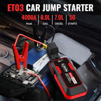 ET03 4000A Car Jump Starter Jump Starter Battery Pack for Up to 8.0L Gas and 7.0L Diesel Engines, 74Wh Portable 12V Jump Box with USB Ports, LCD Display, Storage Case, and LED Light