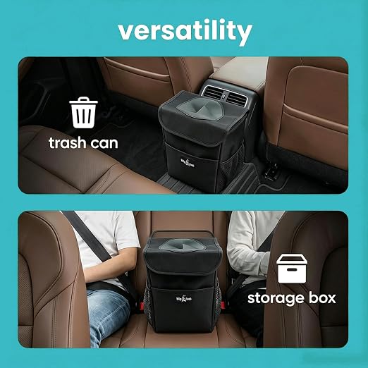 Car Trash Can with Odor-Trapping Lid & 100% Leakproof Liner, Multipurpose Hanging Organizer for SUV & Truck, Keep Vehicles Clean on Family Road Trips