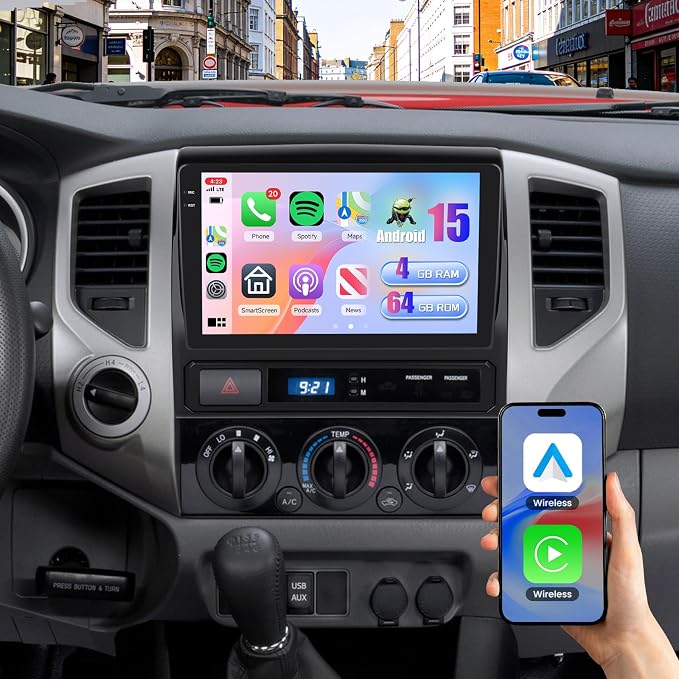 5Ghz WiFi [4G+64G] Android 15 Car Radio for Toyota Tacoma 2005-2015 Car Stereo with Wireless Carplay/Android Auto, 9 Inch HD Touchscreen with GPS Bluetooth FM/RDS EQ SWC, for J-B-L & No J-B-L