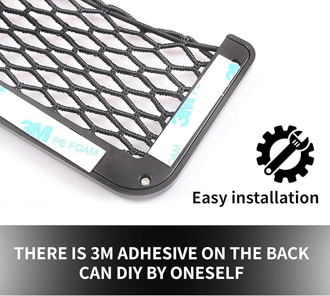 2 Pcs Black Car Net Pocket， Abs Self-Adhesive Multifunctional Car Mesh Bag Organizer Net，7.87in*3.15in Automotive Frame Storage Net Pocket. Suitable for Cars