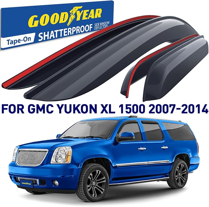 Goodyear Shatterproof Window Deflectors for GMC Yukon XL 1500 2007-2014, Tape-on Rain Guards, Window Visors, Vent Deflector Visor, Car Accessories, 4 pcs. - GY008841