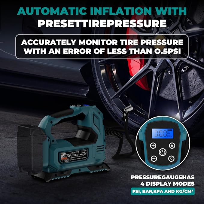Cordless Tire Inflator Air Compressor Compatible with Makita 18V Battery,160PSI Portable LED Light Handheld Pump with Digital Pressure Gauge Cars Motorcycles Bikes Balls(Battery Not Included)