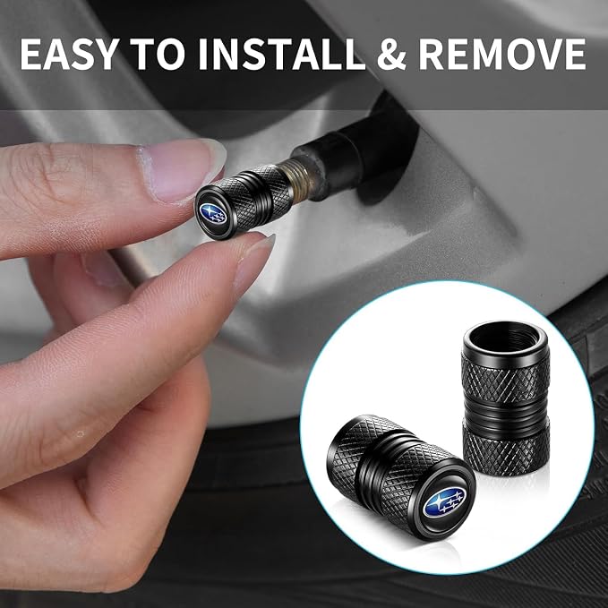 Tire Valve Stem Caps, Compatible with Subaru Series Stem Cap Universal Car Air Cover Car Accessories for Cars, SUV, Truck, Motorcycles 4pcs （Black）