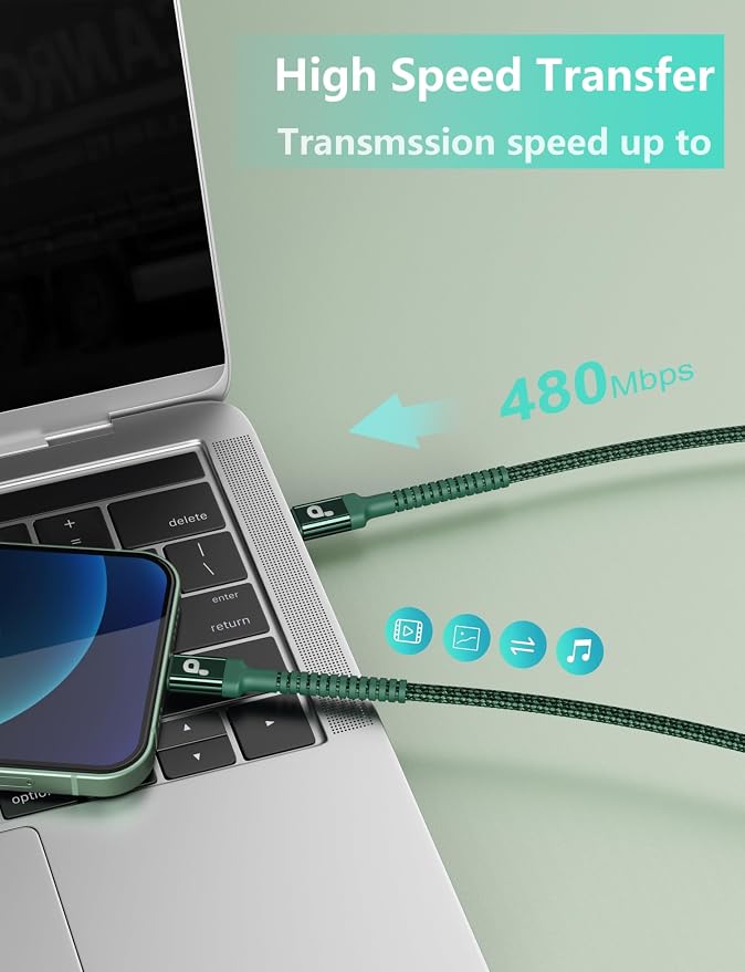USB C Cable 6FT, 2Pack USBC to USBC Fast Charging Cable, iPhone 16 15 Charger Cable Long Type C Cord Nylon Braided Compatible with iPhone 17/16/15/Pro Max/Plus/Samsung Galaxy S23/LG and More-Green
