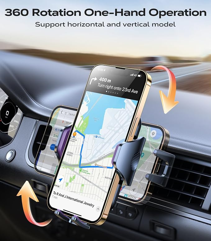 2026 Upgrade Phone Holders for Your Car with Double Lock Vent Clip Cell Phone Car Mount Universal Car Phone Holder, 360° Rotation Easy Clamp Car Mount for iPhone 17 Pro Max 16 15 14 13 12