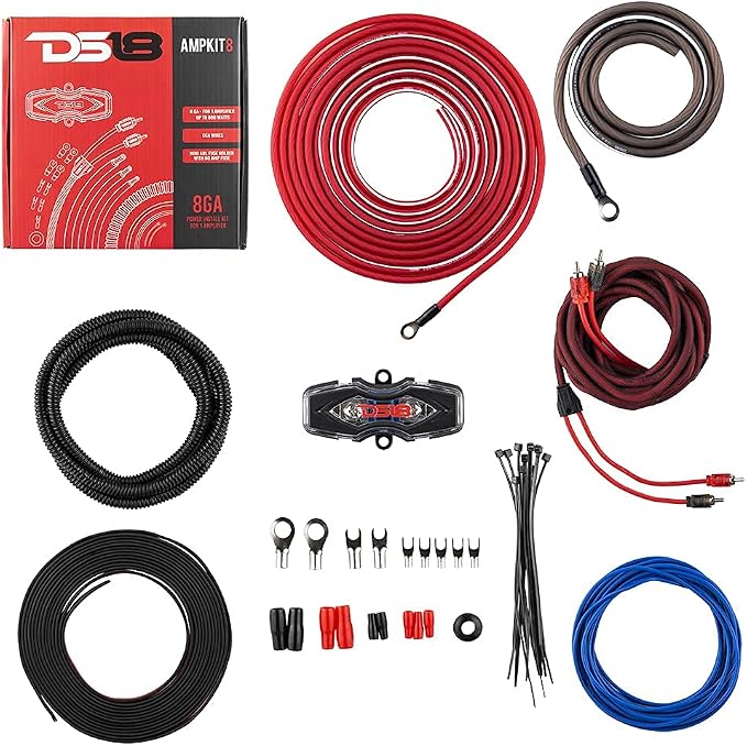 AMPKIT8 8 Gauge Amp Kit Amplifier Install Wiring 8 Ga Pro Installation Cables, 800 w (8 Gauge)