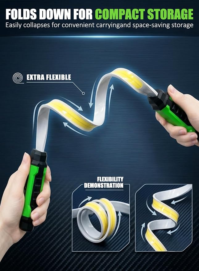 Foldable Underhood Work Light, 1500LM Ultra-Bright LED Mechanics Light Bar, 8000mAh Rechargeable Maintenance Light with Magnet & Hooks, Dual Color Temp, IP54 Waterproof for Car Repair, Garage, Green