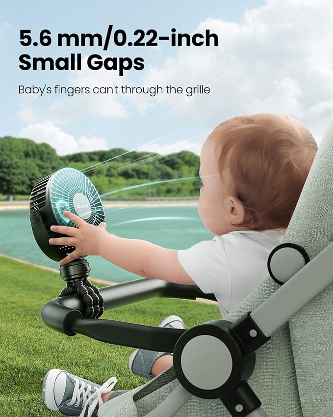 Mini Portable Stroller Fan, Battery Operated Small Clip on, Detachable 3 Speed Rechargeable, 360° Rotate Flexible Tripod Better Cooling for Car Seat Crib Treadmill Travel Black