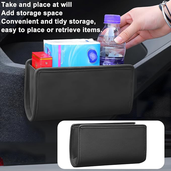 Car Seat Side Storage Pocket, Leather Hanging Foldable Multifunctional Vehicle Front Door Back Organizer Box, Waterproof Auto Interior Organizing Container, Universal fit(Black)