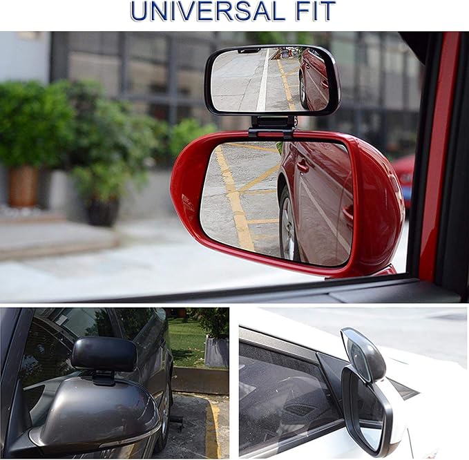 Blind Spot Mirror - Adjustable 360 Rotation Car Auxiliary Convex Wide Angle Mirror - Snap-On Clip for Side Rearview - Universal for Cars, Trucks, SUVs