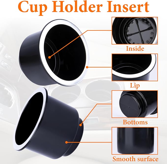 2PCS Cup Holder Insert, Plastic Cupholder Insert for Car, Universal Drop In Cup Holder, Car Seat Cups Holders Replacement for Sofa Boat Rv Couch Golf Cart Truck Poker Table, for 2.8" to 3.7" Cups Base