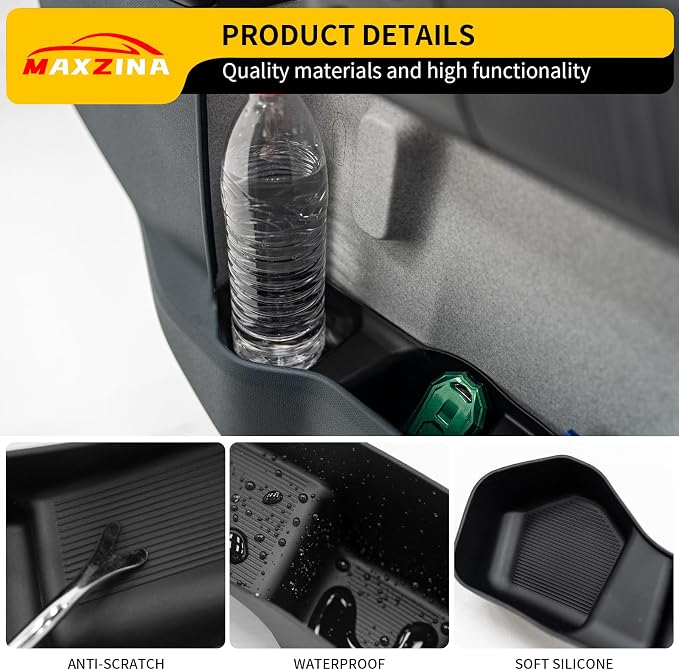 Door Side Storage Tray Compatible with 2022-2025 (Not fit 2026) Ford Maverick Side Door Storage Box Car Side Organizer Phone Pocket Silicone Front & Rear 4PCS Maverick Accessories (Black)