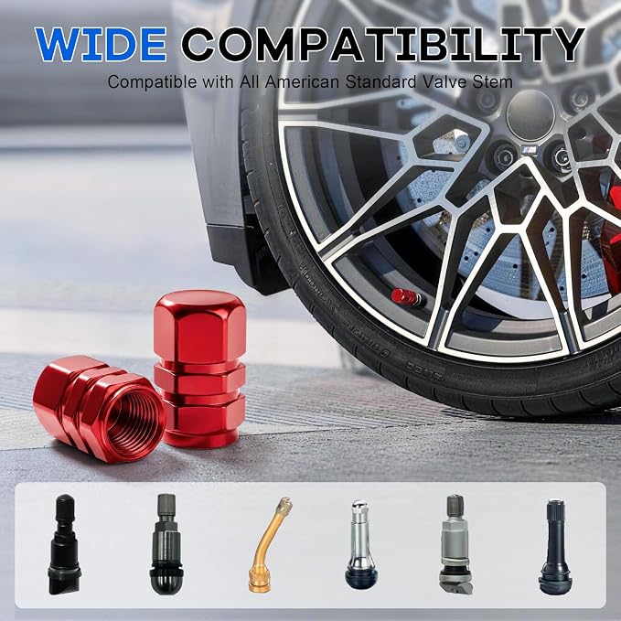 Car Tire Valve Stem Caps, 12pcs Air Caps Cover, Universal for Cars, SUVs, Bike, Trucks and Motorcycles-Red
