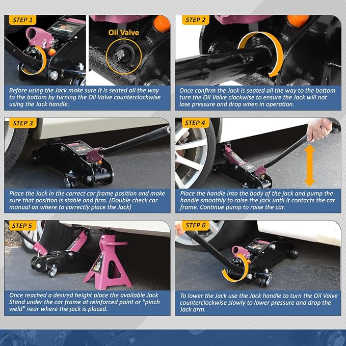 2 Ton Floor Jack with Jack Stands, Heavy Duty Steel Hydraulic Racing Floor Jack with Single Piston Quick Lift Pump, Hydraulic Trolley Service Car Jack, Pink