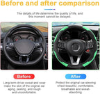Car Steering Wheel Cover, 15 inch Carbon Fiber Microfiber PU Leather Elastic Steering Wheel Protector for Men Women, Anti-Slip Breathable Car Interior Accessories for Most Cars (Green)