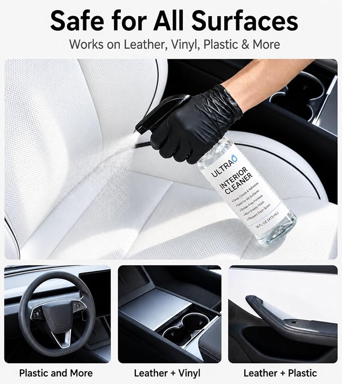 Tesla Seat Cleaner & Stain Remover, Tesla Interior Cleaner for White & Black Vegan Leather | Tesla Model Y Juniper Accessories 2026 & Tesla Model 3 Accessories, S/X/Cybertruck (Ice Blue)