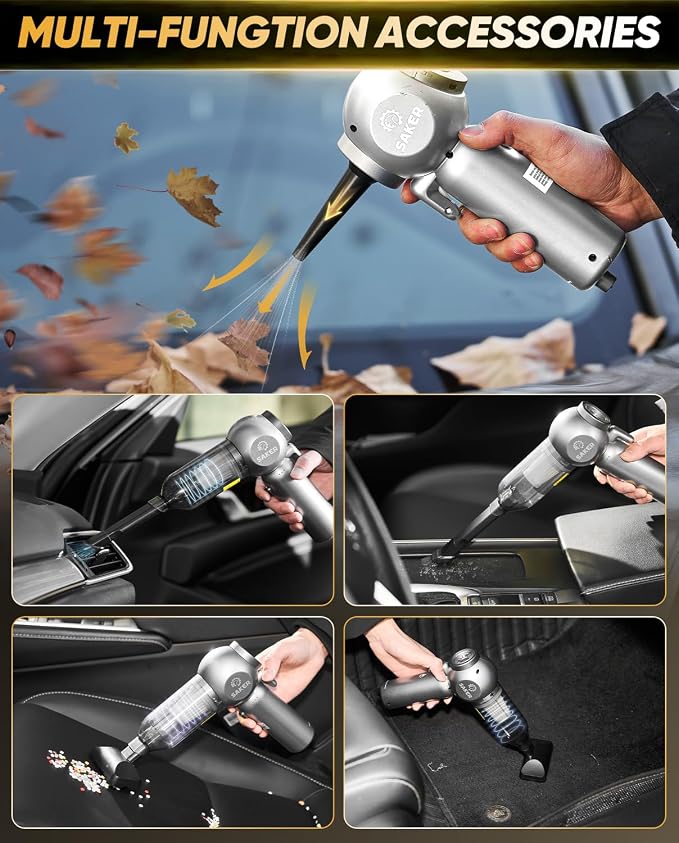 Car Vacuum Portable 6-in-1 Handheld Cordless Vacuums, 20000PA Suction, 7800mAh Blower, Window Breaker, Seatbelt Cutter for Car, Home & Office Cleaning SW102 Silver