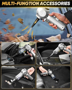 Car Vacuum Portable 6-in-1 Handheld Cordless Vacuums, 20000PA Suction, 7800mAh Blower, Window Breaker, Seatbelt Cutter for Car, Home & Office Cleaning SW102 Silver