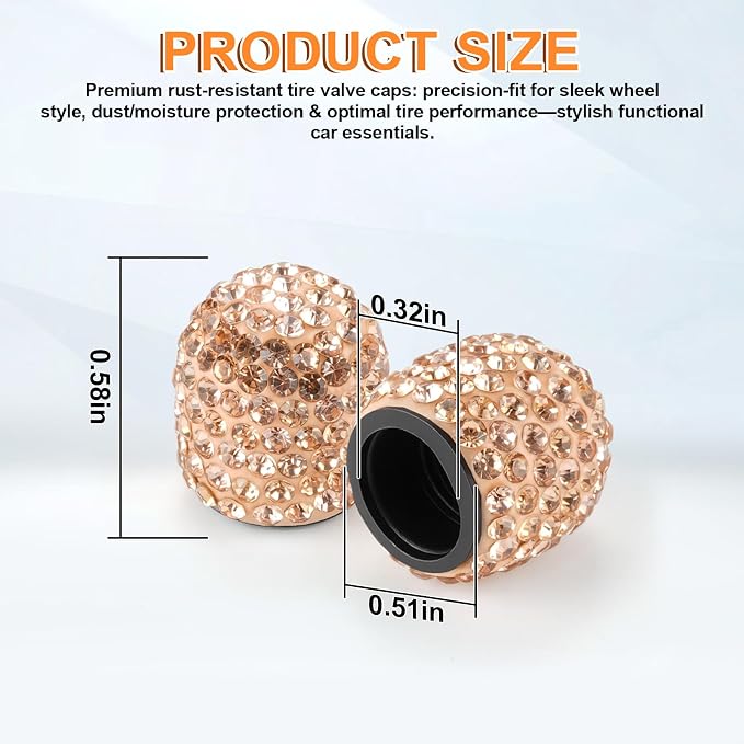 4 Pack Handmade Crystal Rhinestone Car Tire Valve Stem Caps, Car Wheel Tire Valve, Attractive Dustproof Bling Car Accessories, Universal for Cars, Trucks and Motorcycles-Orange