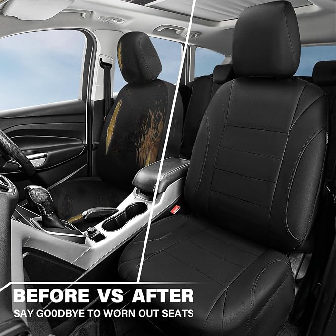 Neoprene EVA Waterproof car seat Covers Front Seats Only, Universal fit for SUV Vehicles Automotive with 5mm Composite EVA Inside,Airbag Compatible (Two Seats, Black and Black)