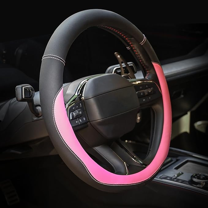Microfiber Leather Steering Wheel Cover Universal 15 inch(Pink)
