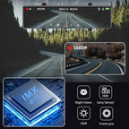 3 Channel Mirror Dash Cam, 12" Triple Rear View Mirror with Front 4K, Inside and Rear 1080P Cameras with 5.8GHz WiFi, G-Sensor, Night Vision, Reverse Assist, Parking Monitor