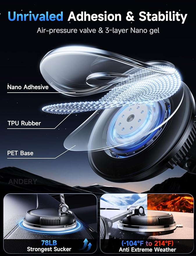 Only for iPhone Magsafe Car Mount Charger [15W Fast Wireless Charge, 78+LBS Strong Suction & 2400gf Magnetic] 360° Adjustable Car Phone Holder, Phone Holders for Your Car Dash Accents Accessory