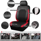 Air Mesh Leather Car Seat Covers for Front Seats, Waterproof Car Floor Mats, Sporty Steering Wheel Cover, Universal Fit for 95% Cars Truck SUV (Black and Red)