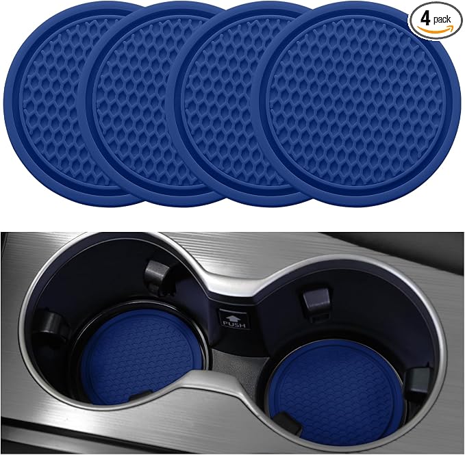 Car Cup Coaster, 4PCS Universal Non-Slip Cup Holders Embedded in Ornaments Coaster, Car Interior Accessories, Grey Blue