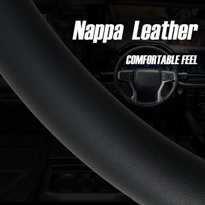 Leather Steering Wheel Cover for Chevy Silverado 1500 2500 3500, 14.5-15 inches Car Steering Wheel Cover with Non-Slip Breathable (Bright Red)