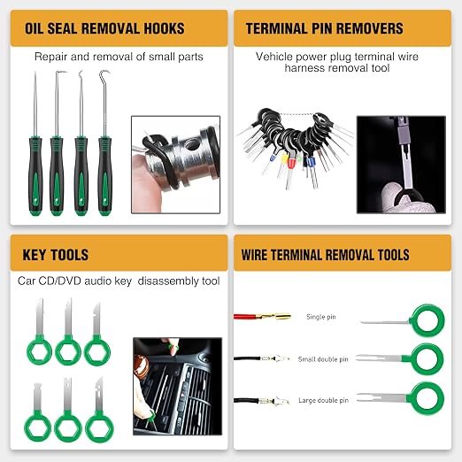 238Pcs Trim Removal Tool, Auto Push Pin Bumper Retainer Clip Set Fastener Terminal Remover Tool Adhesive Cable Clips Kit Car Panel Radio Removal Auto Clip Pliers, Green