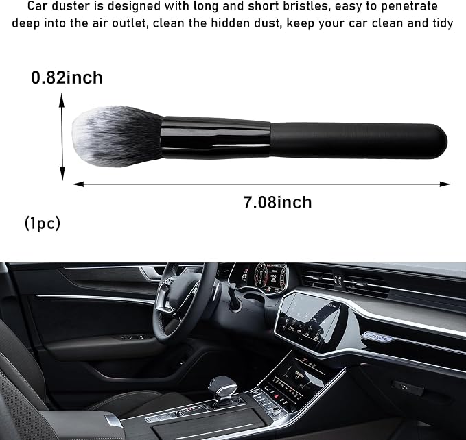 2 PCS Car Detailing Brush, Curved Soft Bristles Auto Removal Dust Collectors, Universal Vehicle Dashboard, Air Conditioner Vents etc Interior Cleaning Tool Accessory (Long-Black/White)