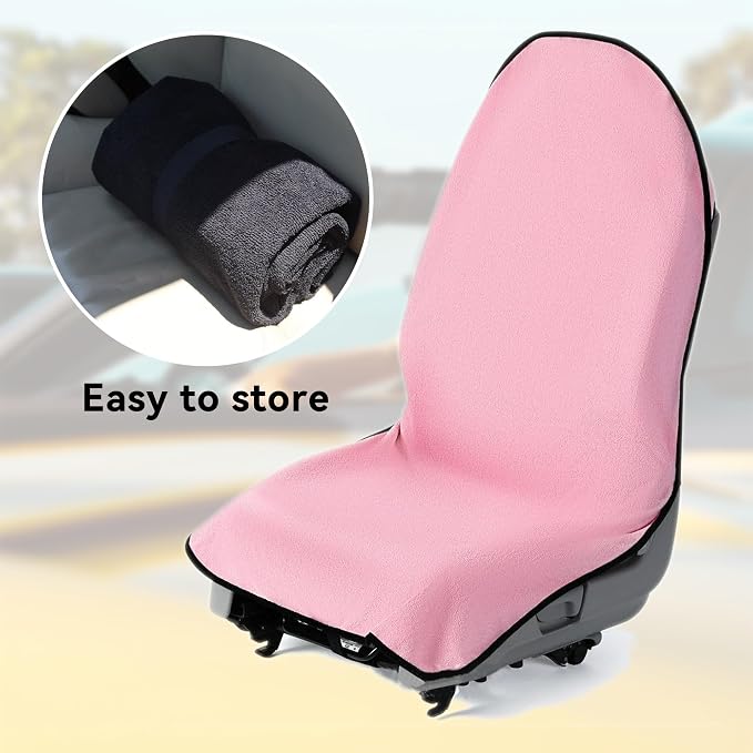 Waterproof Towel Car Seat Cover, Sweatproof Non Slip Towel Carseat Cover, Machine Washable Vehicle Bucket Frontseat Protector Accessories, Universal for SUV, Sedan, Truck (Pink)
