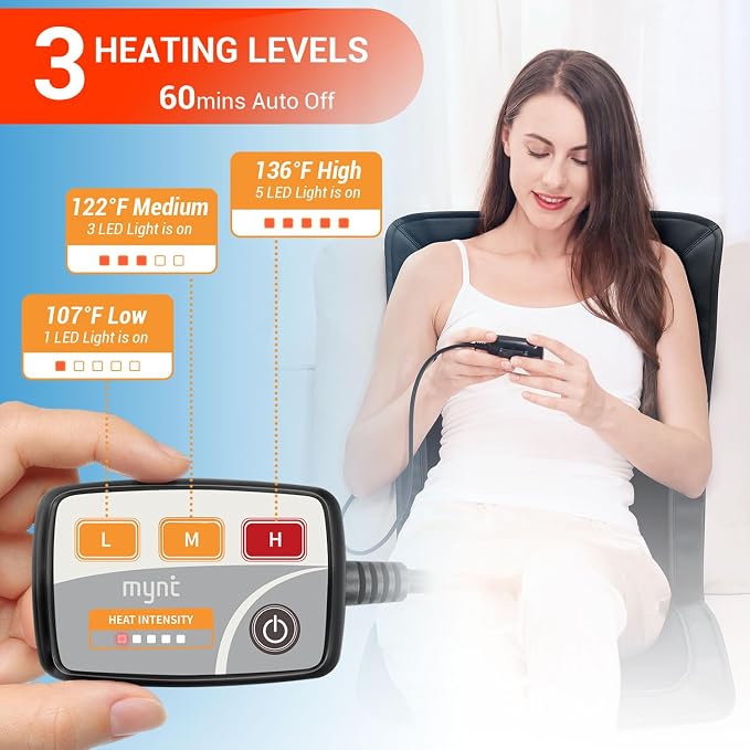 Longer Heated Seat Cover, Heating Pad for Chairs | Home/Office Seat Cushion with Fast Heat to Promote Blood Circulation & Relieve Fatigue, A Warm Gift, Black