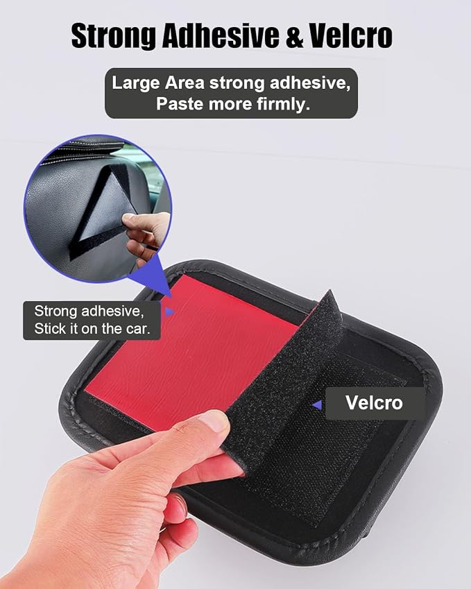Reusable Adhesive Small Car Seat Side Pocket Organizer, No Residue Removable PU Leather Car Storage bag, Universal Vehicle Door & Console Pouch for Phone Keys Wallet etc, Black